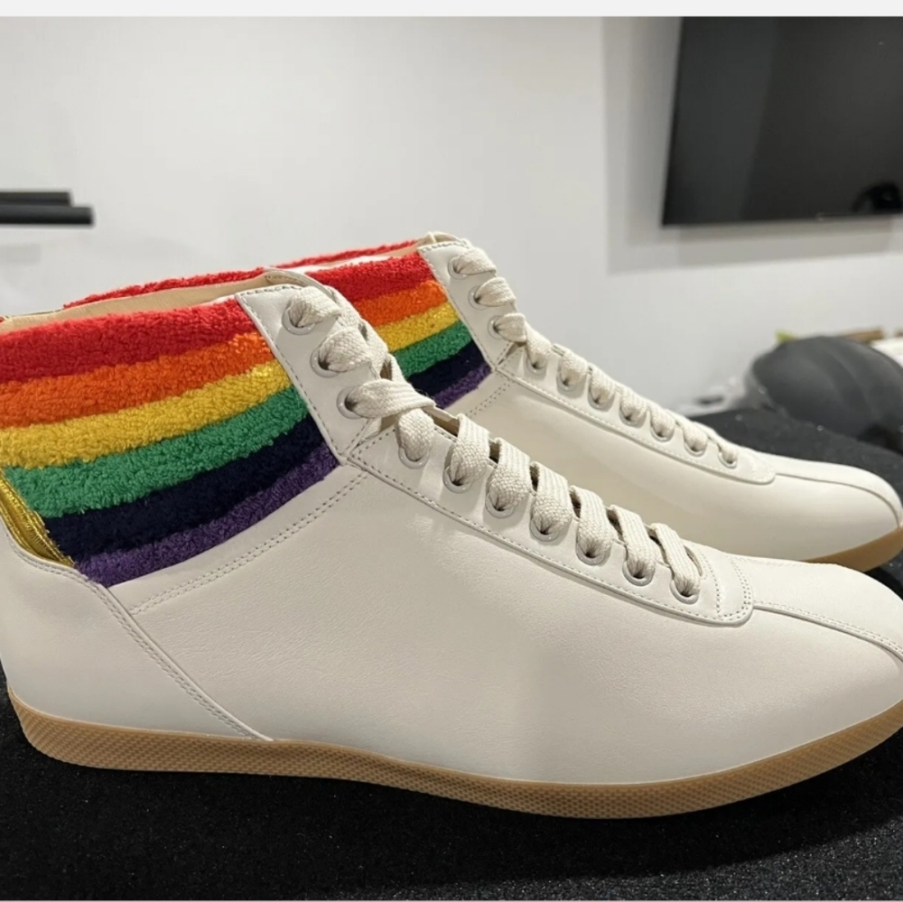 NIB GUCCI MEN'S Leather Rainbow Sneakers Shoes Size 13 - Picture 6 of 9